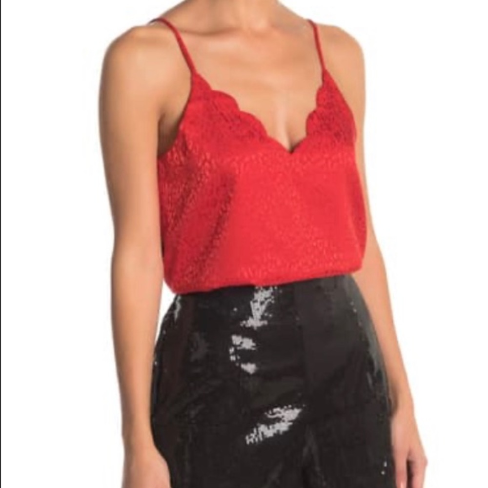 Socialite red leopard scalloped cami NWOT